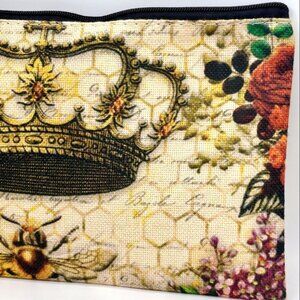 5.5"L x 8"W Vintage Royal Crown Queen Bee Zippered Pouch Cosmetic Travel Bag New